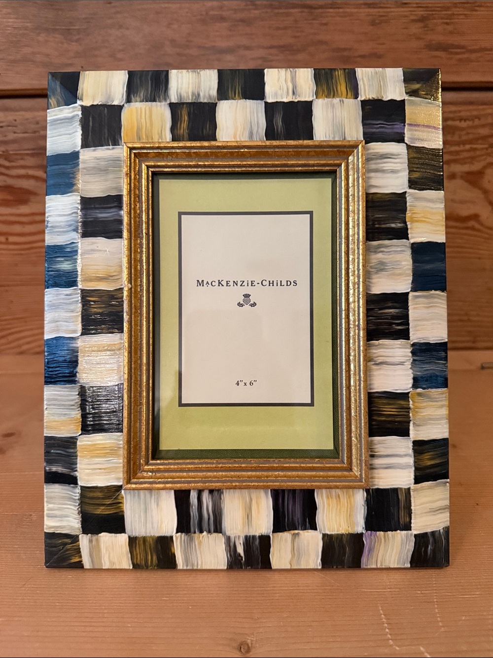 New MacKenzie-Childs Courtly Check Hand-Painted Wood Frame for 4”x6” Photo